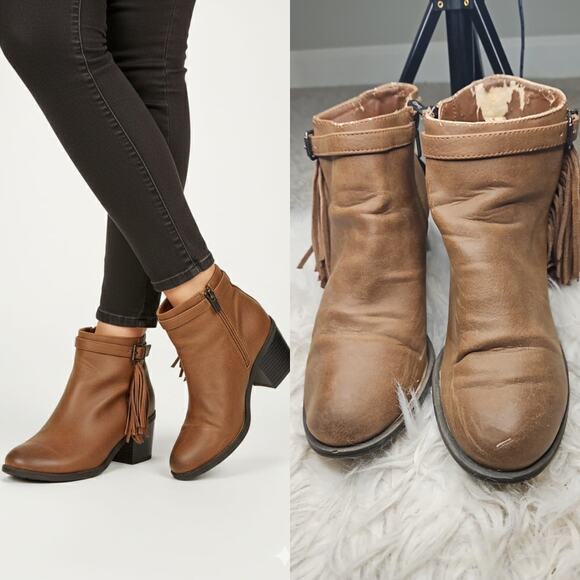 Circus by Sam Edelman Shoes - Circus by Sam Edelman Jolie Fringe Boots Saddle Brown 7.5M Zip Ankle Booties